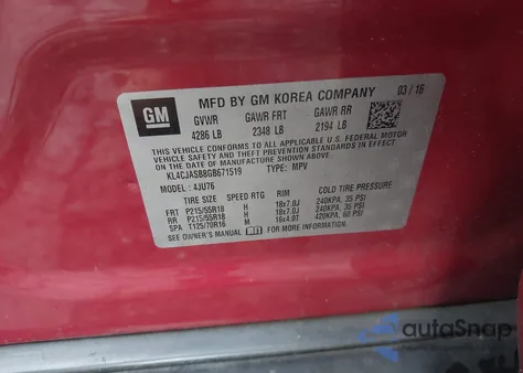 2016 Buick Encore from USA, damaged, VIN KL4CJASB8GB671519